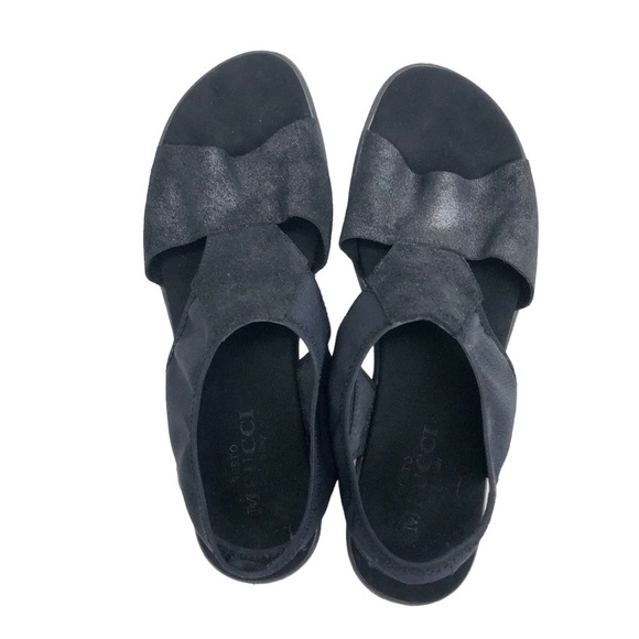 Sesto Meucci Womens Black Open Toe Suede Leather Sandals Metallic Mesh Sz 10.5 - Picture 7 of 8